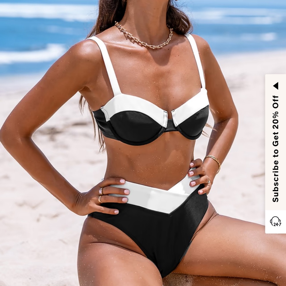 Cupshe Black and White Colorblock Underwire Bikini